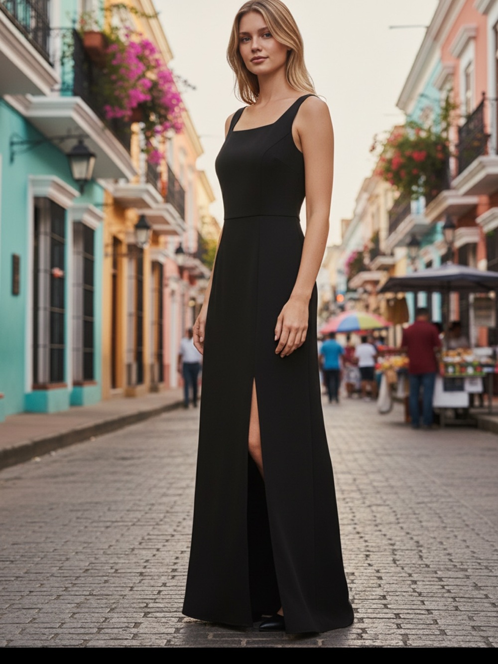 Jessica Howard Black Sleeveless Maxi Dress with Side Slit